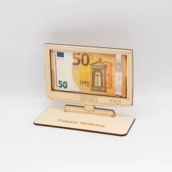 Geldgeschenk Fernseher / Flachbildschirm - aus Holz personalisiert
