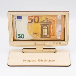 Geldgeschenk Fernseher / Flachbildschirm - aus Holz personalisiert