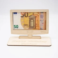Geldgeschenk Fernseher / Flachbildschirm - aus Holz personalisiert