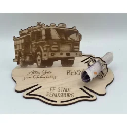 Geldgeschenk Feuerwehr aus Holz – Personalisiertes Geschenk für Feuerwehrleute & Fans