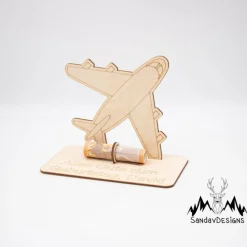 Geldgeschenk Flugzeug - aus Holz personalisiert