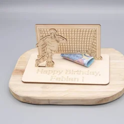 Geldgeschenk für Fussballfan - aus Holz personalisiert