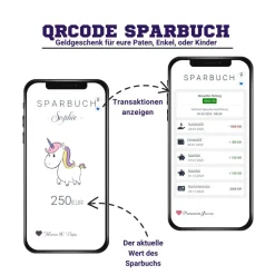 Geldgeschenk für Kinder | Digitales Sparbuch | QrCode Geschenkkarte | Einhorn