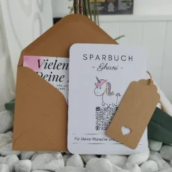 Geldgeschenk für Kinder | Digitales Sparbuch | QrCode Geschenkkarte | Einhorn