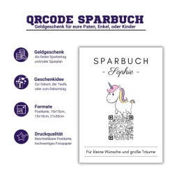 Geldgeschenk für Kinder | Digitales Sparbuch | QrCode Geschenkkarte | Einhorn