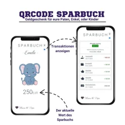 Geldgeschenk für Kinder | Digitales Sparbuch | QrCode Geschenkkarte | Elefant