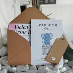 Geldgeschenk für Kinder | Digitales Sparbuch | QrCode Geschenkkarte | Elefant