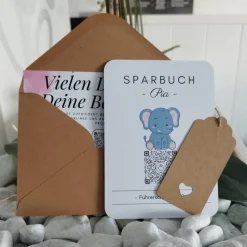 Geldgeschenk für Kinder | Digitales Sparbuch | QrCode Geschenkkarte | Elefant