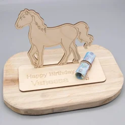 Geldgeschenk für Mädchen - Pferd - aus Holz personalisiert