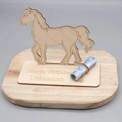 Geldgeschenk für Mädchen - Pferd - aus Holz personalisiert