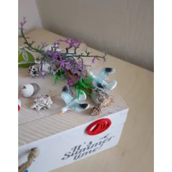 Geldgeschenk für Urlauber – Deko-Box mit junger Mann auf Luftmatratze am Strand – Sommer, Sonne, runder Geburtstag