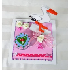 Geldgeschenk Geburt, Storch, Mädchen rosa, Geschenk zur Geburt