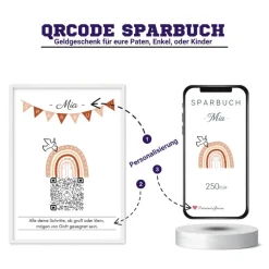 Geldgeschenk Geburt, Taufe, Kommunion, Konfirmation | Digitales QrCode Sparbuch | Motiv Friedenstaube