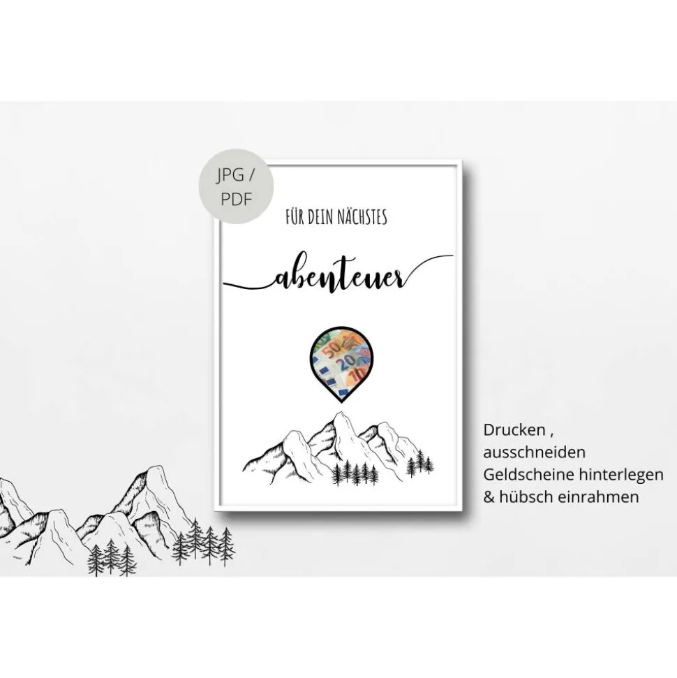 Geldgeschenk Geburtstag | persönliches Geburtstagsgeschenk Abenteuer Reise | Wandern Berge Standort | runder Geburtstag