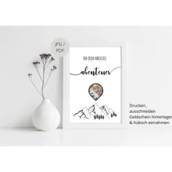 Geldgeschenk Geburtstag | persönliches Geburtstagsgeschenk Abenteuer Reise | Wandern Berge Standort | runder Geburtstag