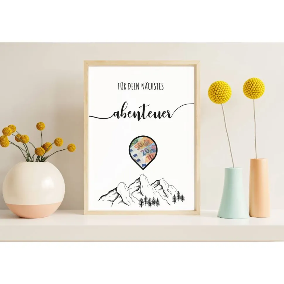 Geldgeschenk Geburtstag | persönliches Geburtstagsgeschenk Abenteuer Reise | Wandern Berge Standort | runder Geburtstag