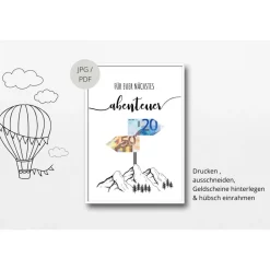 Geldgeschenk Geburtstag | persönliches Geburtstagsgeschenk Abenteuer Reise | Wandern Berge | runder Geburtstag