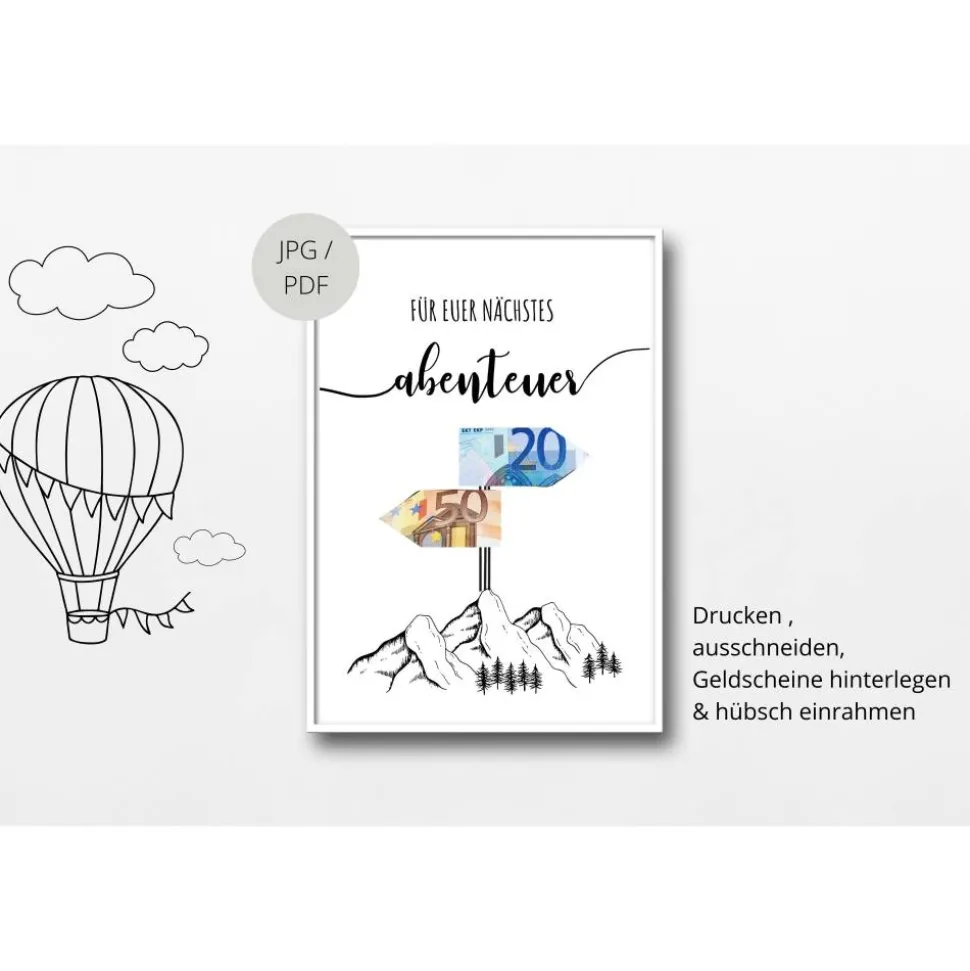 Geldgeschenk Geburtstag | persönliches Geburtstagsgeschenk Abenteuer Reise | Wandern Berge | runder Geburtstag