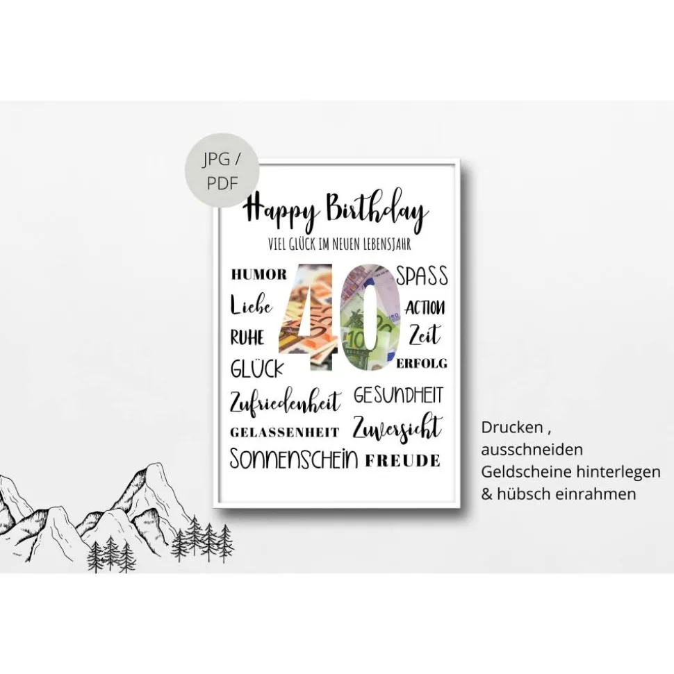 Geldgeschenk 40.Geburtstag | persönliches Geburtstagsgeschenk | runder Geburtstag Geldgeschenk