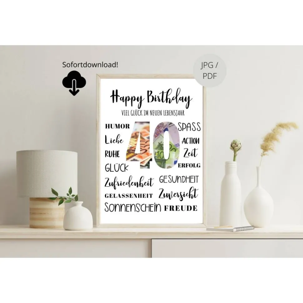Geldgeschenk 40.Geburtstag | persönliches Geburtstagsgeschenk | runder Geburtstag Geldgeschenk
