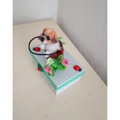 Geldgeschenk Geburtstag – Geschenkbox mit Hundewelpe Golden Retriever & Blumen