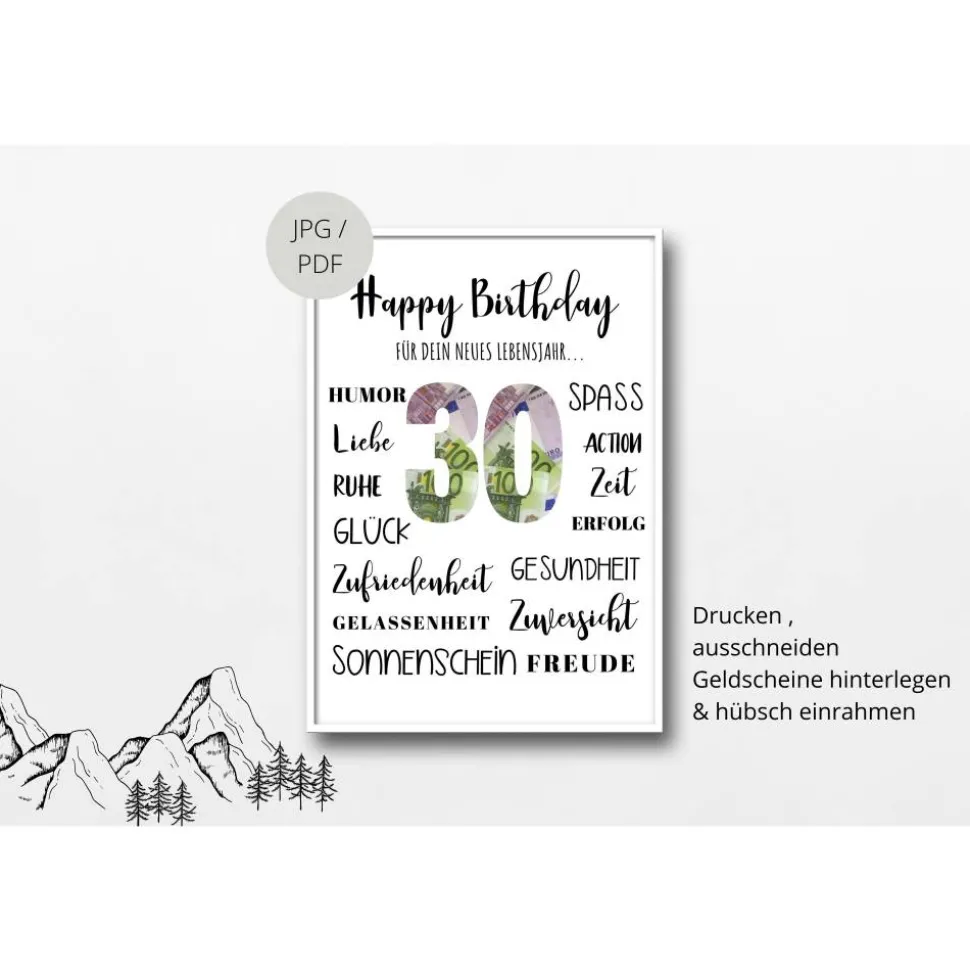 Geldgeschenk 30.Geburtstag | persönliches Geburtstagsgeschenk | runder Geburtstag Geldgeschenk
