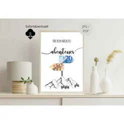 Geldgeschenk Geburtstag | persönliches Geburtstagsgeschenk Abenteuer Reise | Wandern Berge | runder Geburtstag