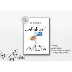 Geldgeschenk Geburtstag | persönliches Geburtstagsgeschenk Abenteuer Reise | Wandern Berge | runder Geburtstag