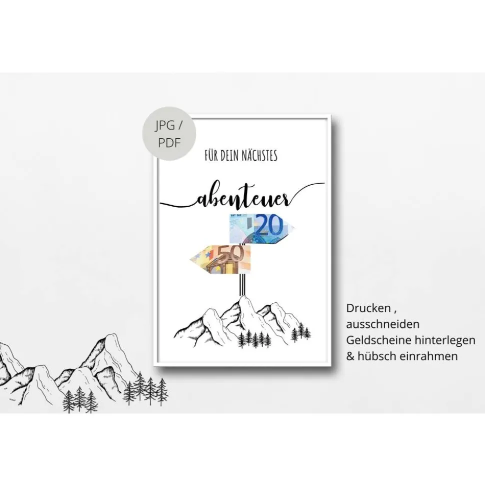 Geldgeschenk Geburtstag | persönliches Geburtstagsgeschenk Abenteuer Reise | Wandern Berge | runder Geburtstag