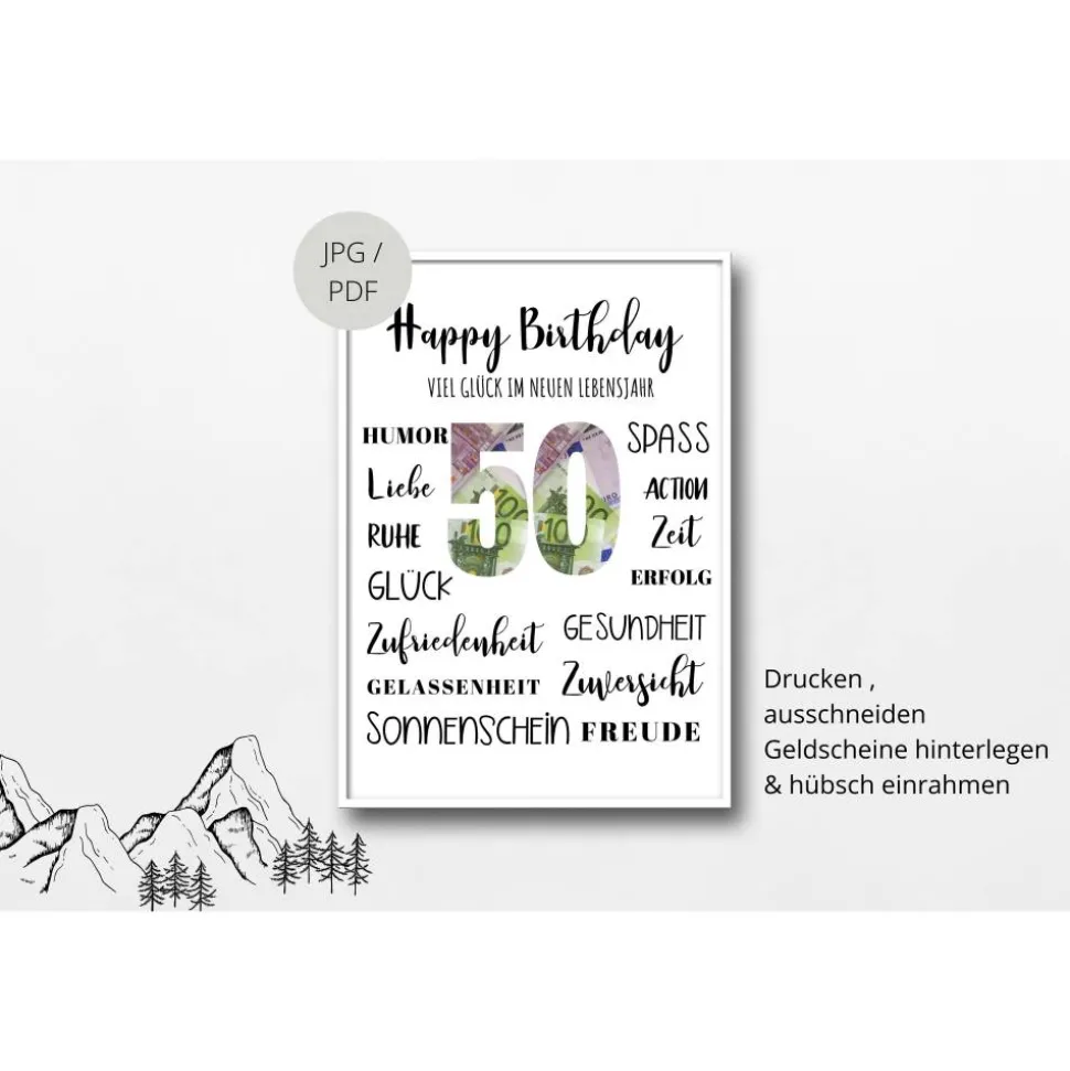 Geldgeschenk 50.Geburtstag | persönliches Geburtstagsgeschenk | runder Geburtstag Geldgeschenk