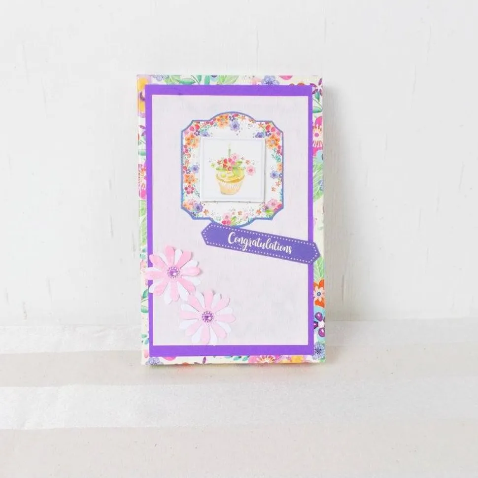 Geldgeschenk Geburtstag, Glückwunschkarte in Geschenkverpackung, lila rosa