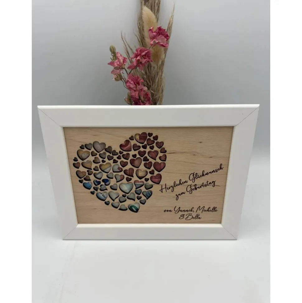 Geldgeschenk Geburtstag Herzmotiv im Bilderrahmen – Geschenkidee personalisiert im Bilderrahmen, Hochzeit & Geburtstagsg