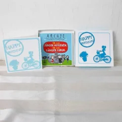 Geldgeschenk Geburtstag, weiß blau mit lustigem Buch, Geburtstagsgeschenk