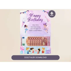 Geldgeschenk Geburtstagskarte "Happy Birthday" Wunscherfüller | Geldgeschenk für Kinder | digitaler Download | P
