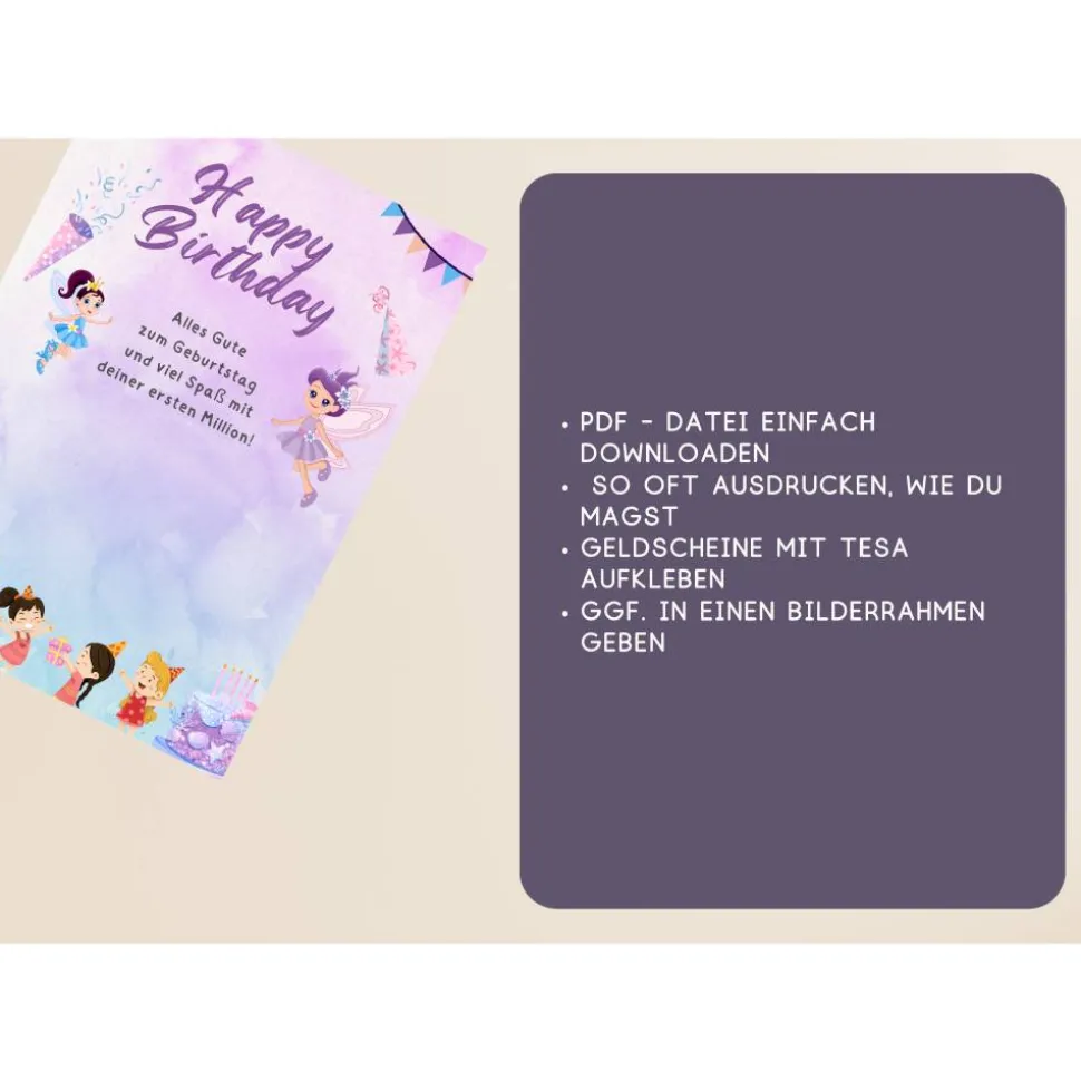 Geldgeschenk Geburtstagskarte "Happy Birthday" Wunscherfüller | Geldgeschenk für Kinder | digitaler Download | P