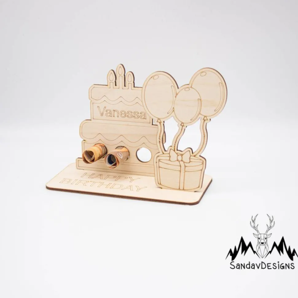 Geldgeschenk Geburtstagstorte - aus Holz personalisiert