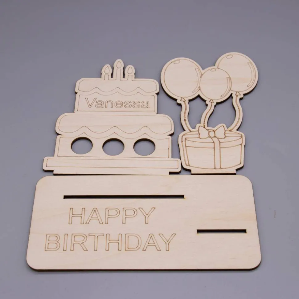 Geldgeschenk Geburtstagstorte - aus Holz personalisiert