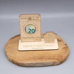 Geldgeschenk Geldwäsche/Waschmaschine - aus Holz personalisiert