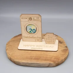 Geldgeschenk Geldwäsche/Waschmaschine - aus Holz personalisiert