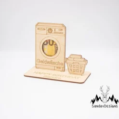 Geldgeschenk Geldwäsche/Waschmaschine - aus Holz personalisiert