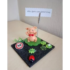 Geldgeschenk Glücksschwein zum 40. Geburtstag - oder eine andere runde Zahl