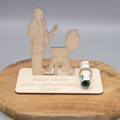 Geldgeschenk Grillen - aus Holz personalisiert