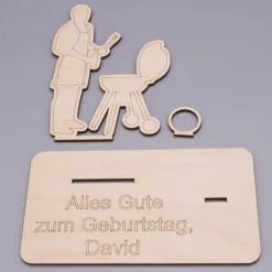 Geldgeschenk Grillen - aus Holz personalisiert