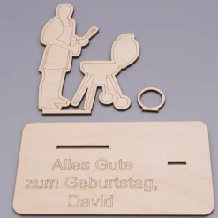 Geldgeschenk Grillen - aus Holz personalisiert