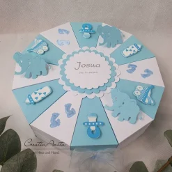 Geldgeschenk, Gutscheinverpackung - Schachteltorte Torte BABY HELLBLAU Taufe Geburt