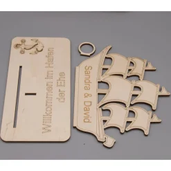 Geldgeschenk Hafen der Ehe - aus Holz personalisiert