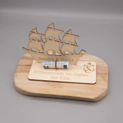 Geldgeschenk Hafen der Ehe - aus Holz personalisiert