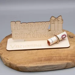 Geldgeschenk Happy Birthday - aus Holz personalisiert