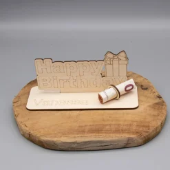 Geldgeschenk Happy Birthday - aus Holz personalisiert