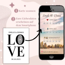 Geldgeschenk Hochzeit | QrCode Geschenkkarte inkl. Reagenzglas und Kartenständern | Verliebt Verlobt Verheiratet | LOVE